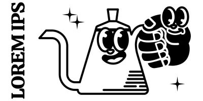 Carattere carino e alla moda della caffettiera e combinazione di testo in bianco e nero Stile logo per la promozione del caffè e la promozione