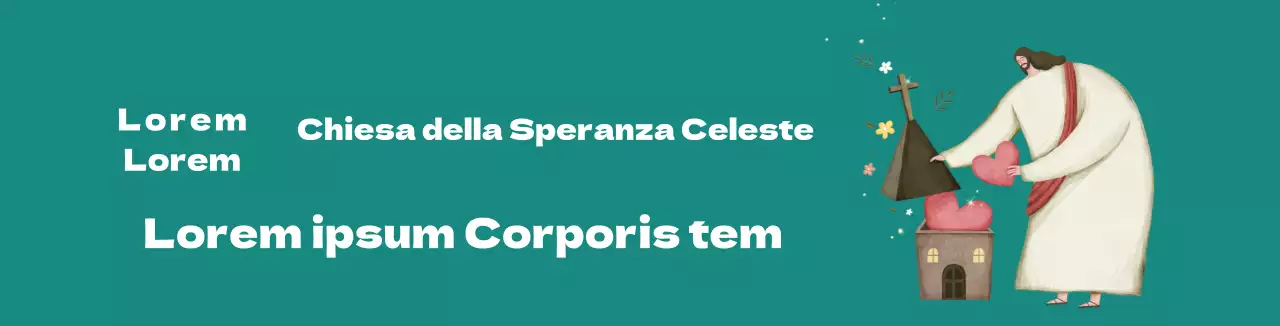 Illustrazione del personaggio verde per la promozione della chiesa