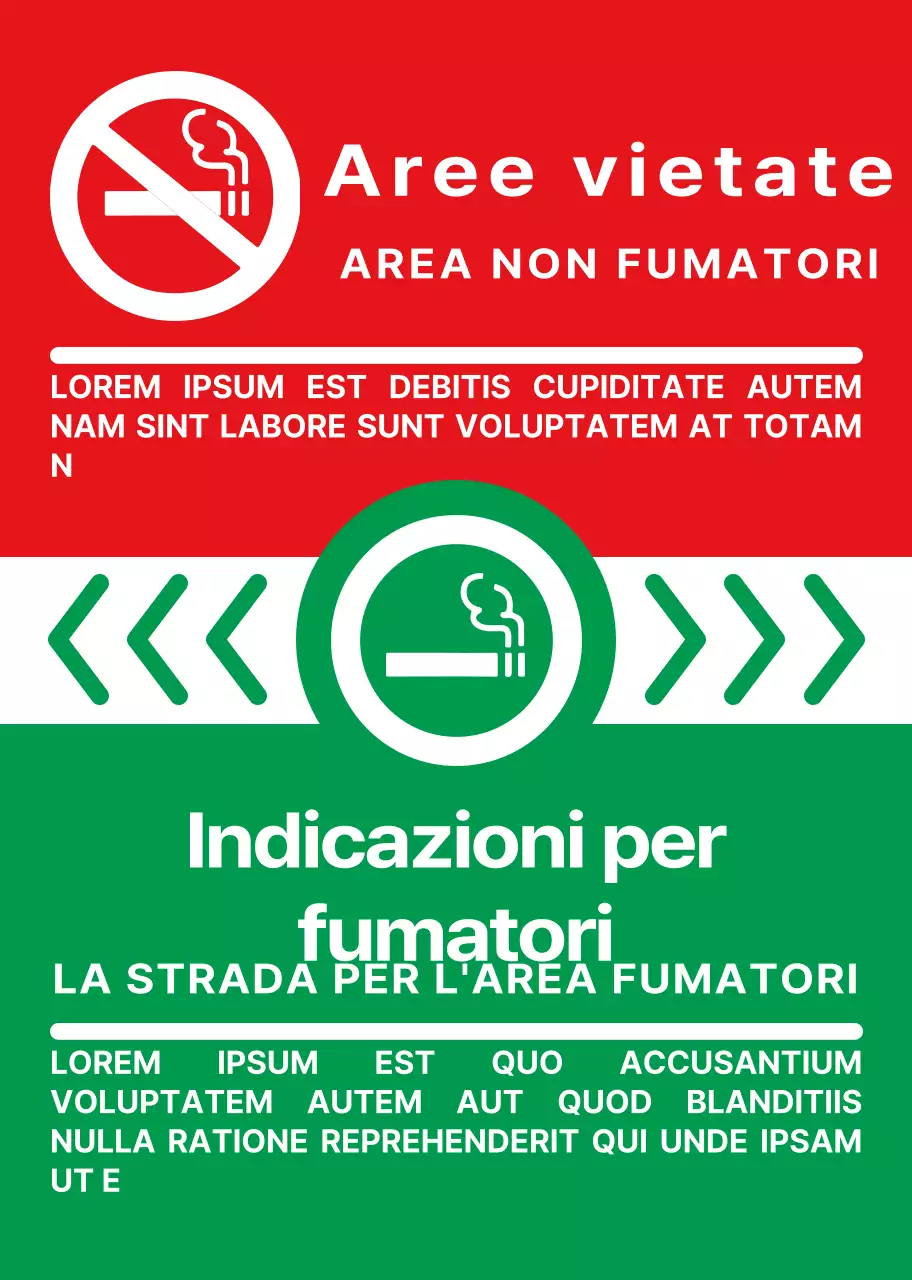 Icona di sigaretta semplice e pulita e combinazione di testo in verde e rosso Stile di layout Direzioni
