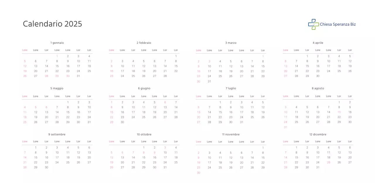 Calendario della chiesa con calde illustrazioni