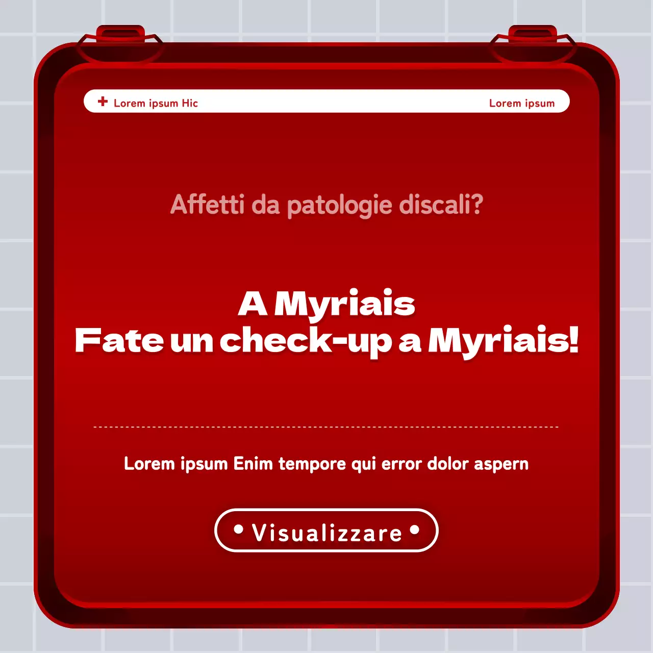 Concetto di kit di pronto soccorso in ferro rosso e bianco Informazioni sul disco lombare e promozione ospedaliera