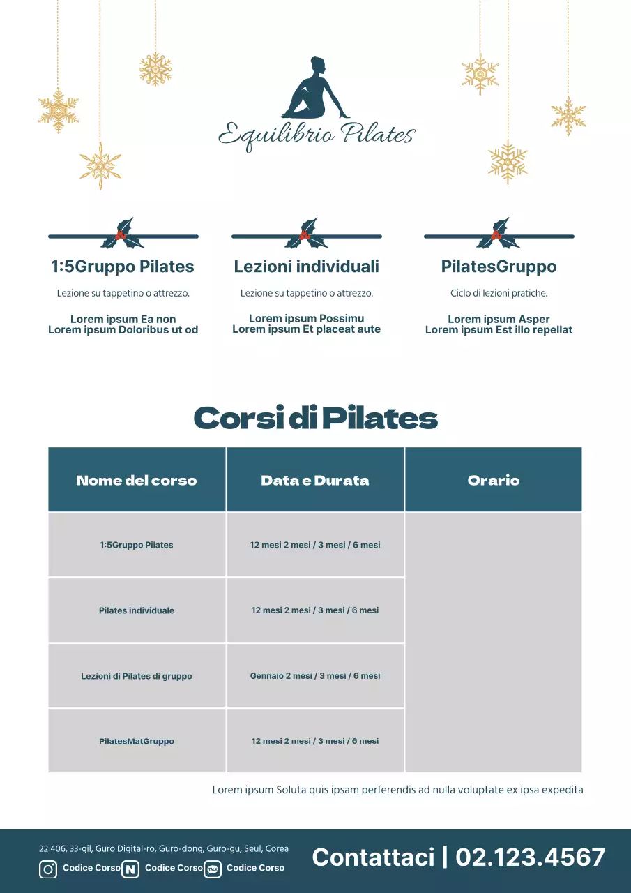 Un semplice volantino verde e bianco per una lezione di pilates