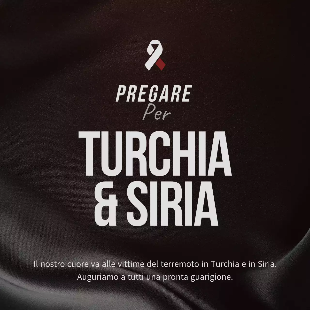 Testo di cordoglio per i danni del terremoto su sfondo nero