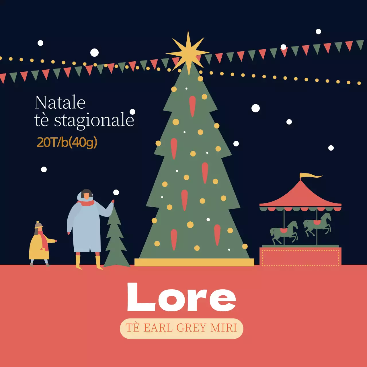 Verde Rosso Illustrazione Stagione natalizia Etichetta del tè Earl Grey