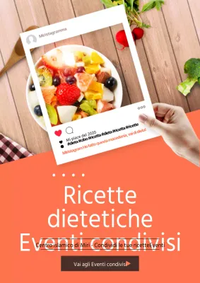 Promuovete un evento di condivisione di ricette dietetiche con una macedonia di arance e una foto incorniciata sui social media.