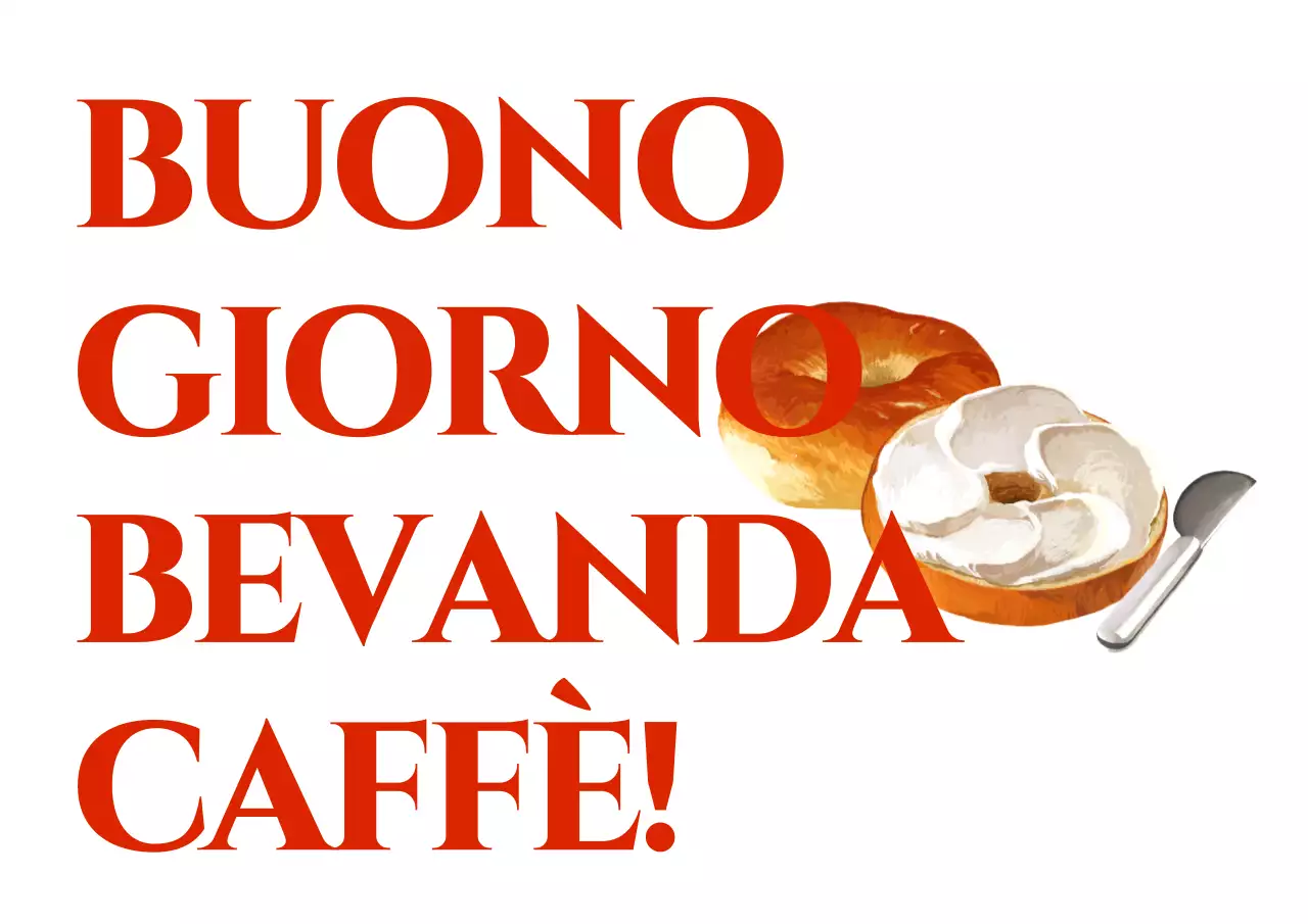 Disegnate un caffè con testo e orari di apertura in rosso.