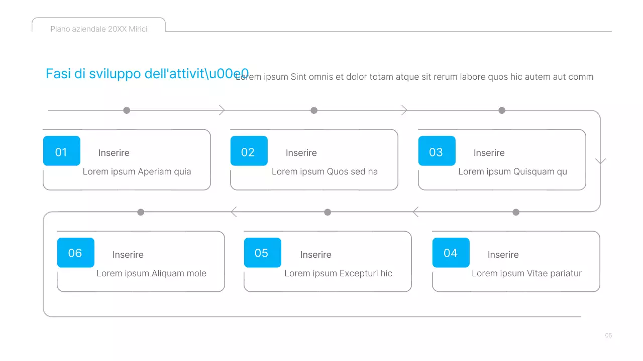 Una presentazione pulita del business plan dei contenuti culturali in bianco e blu