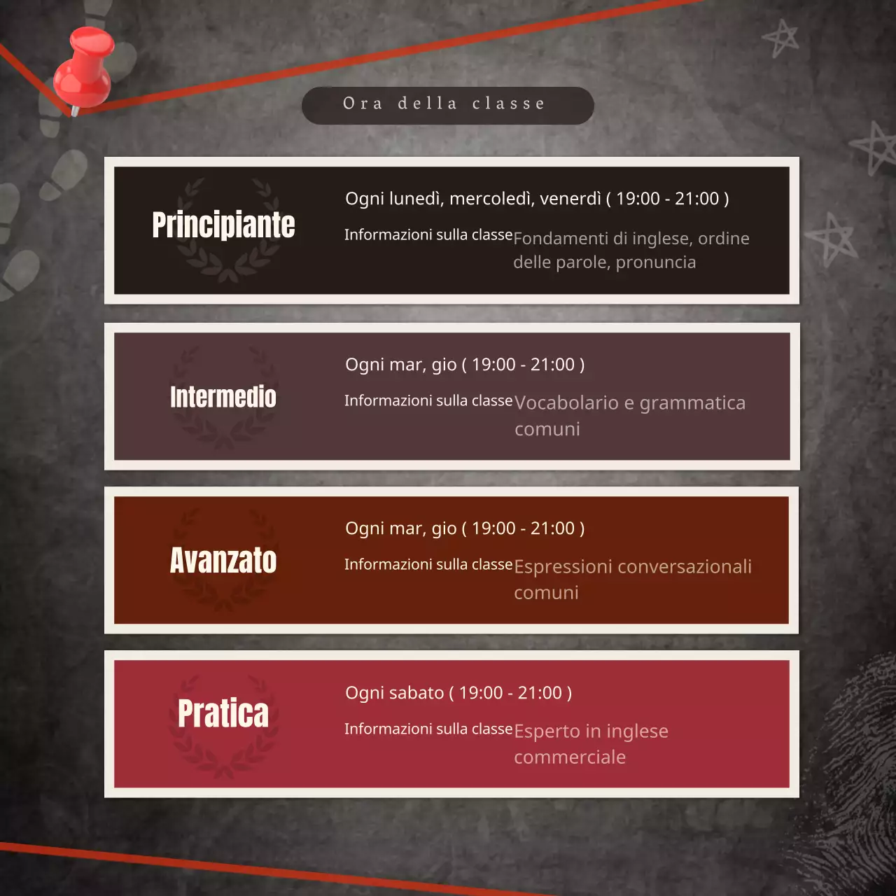 Modello di evento scolastico in lingua inglese come un diario di evento scuro