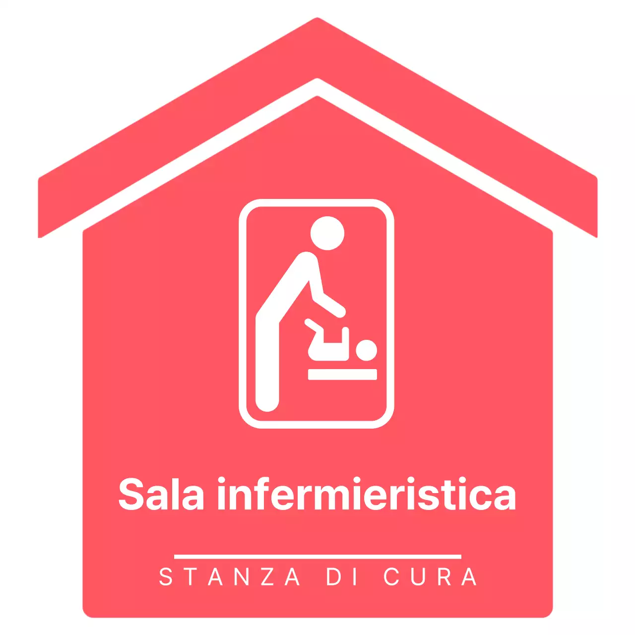 Indicazioni semplici e pulite, in stile freccia, per la sala infermieri, in rosa e bianco vivaci.