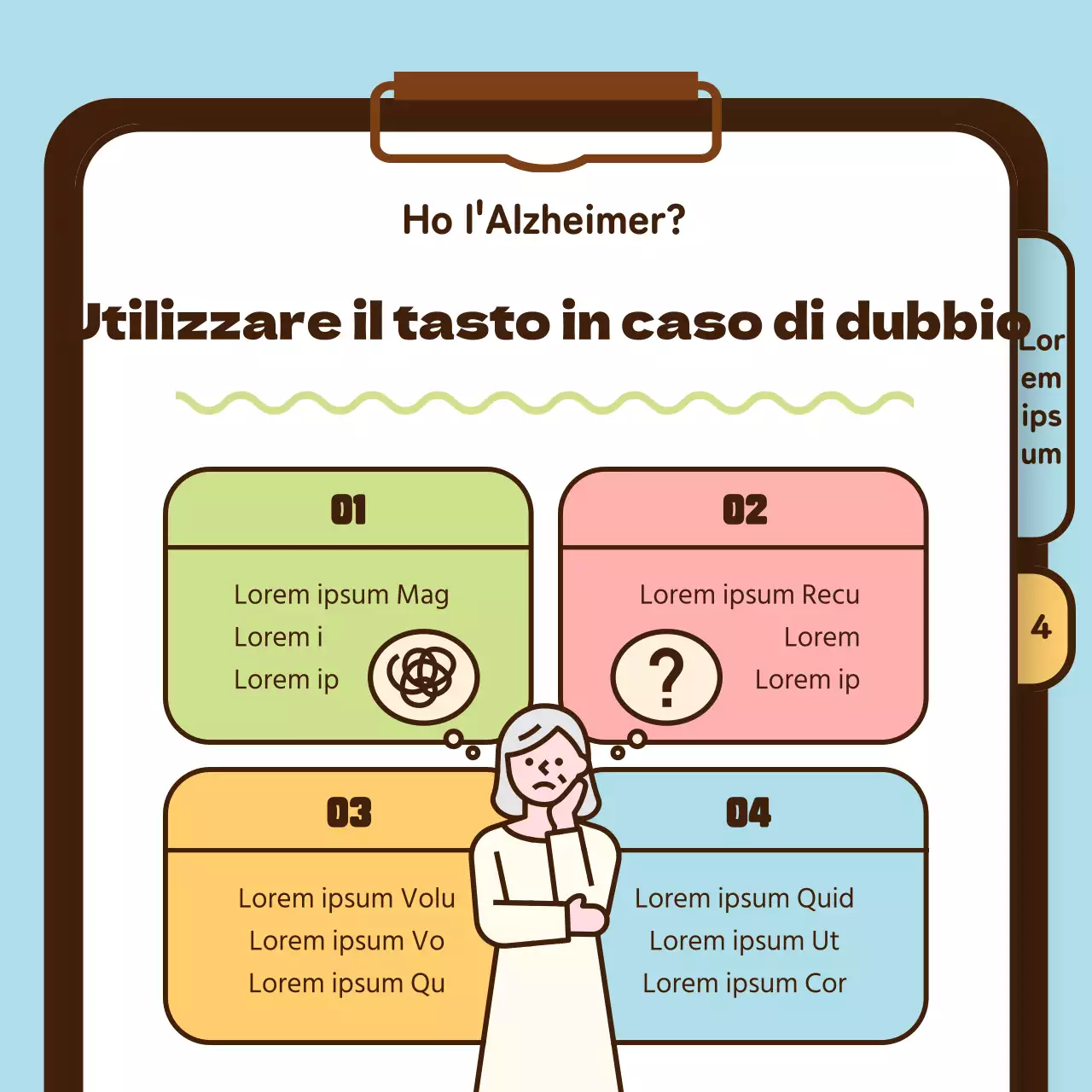 Informazioni sulla salute degli anziani affetti dalla malattia di Alzheimer in giallo chartreuse blu chiaro
