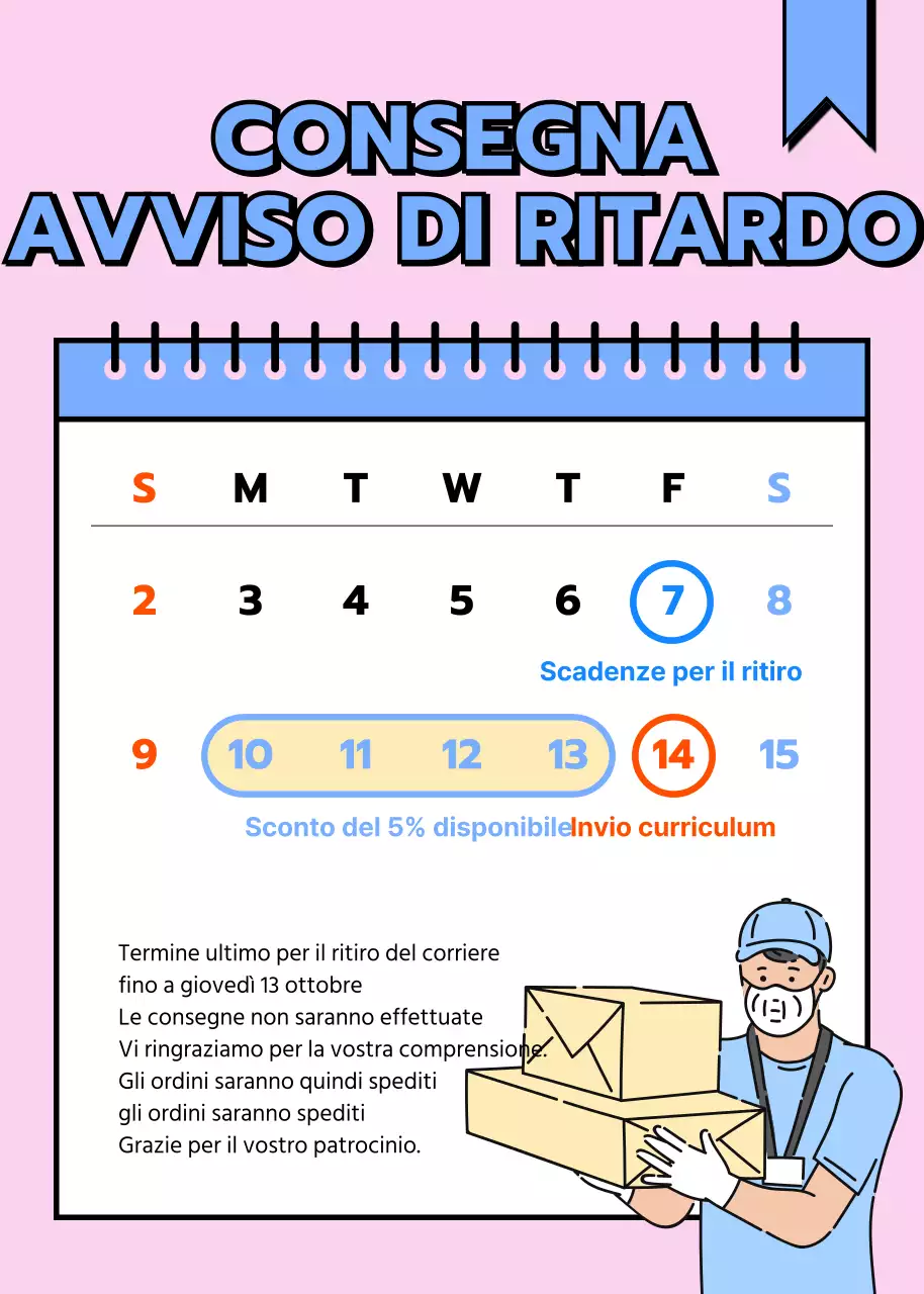 Un avviso di ritardo nella consegna dei pacchi minimalista in rosa e azzurro