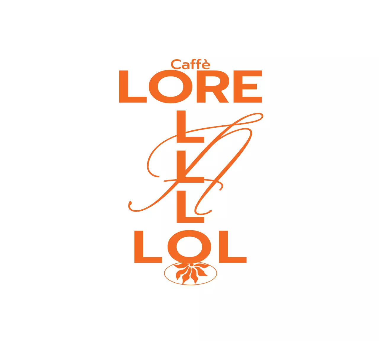 Merchandising del caffè e articoli promozionali con il logo del caffè e il nome dell'azienda in arancione.