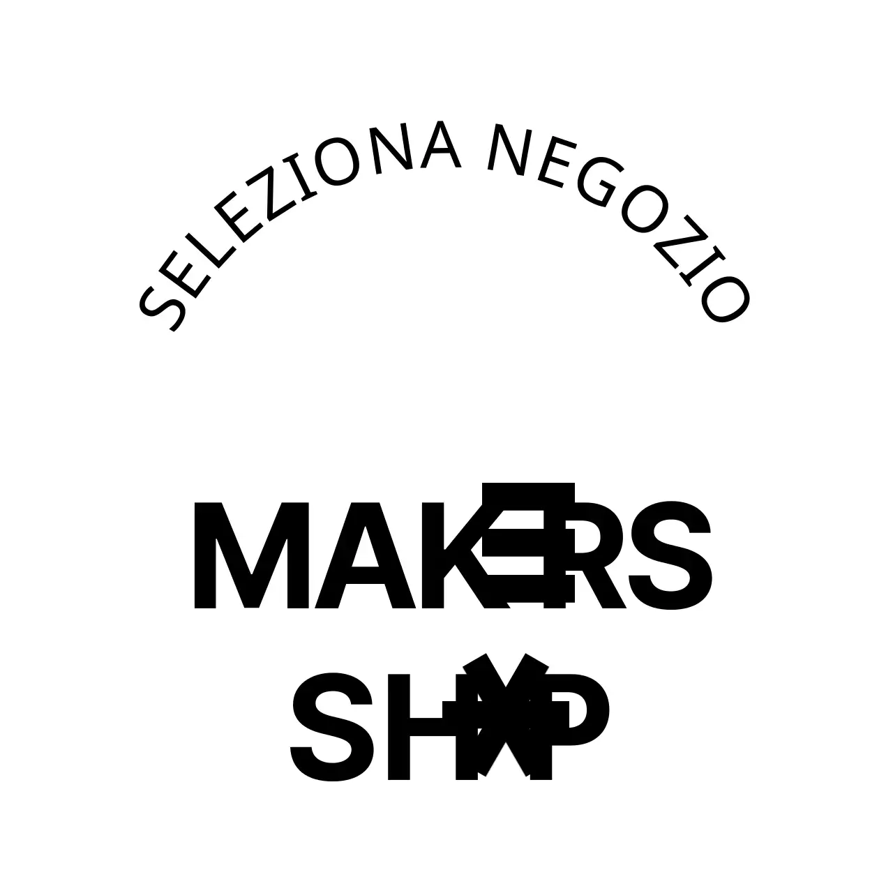 Una semplice insegna di negozio con testo e forme editoriali nere.