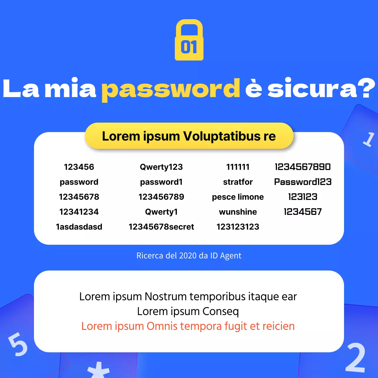 Informazioni ordinate sulla combinazione di password blu e gialla