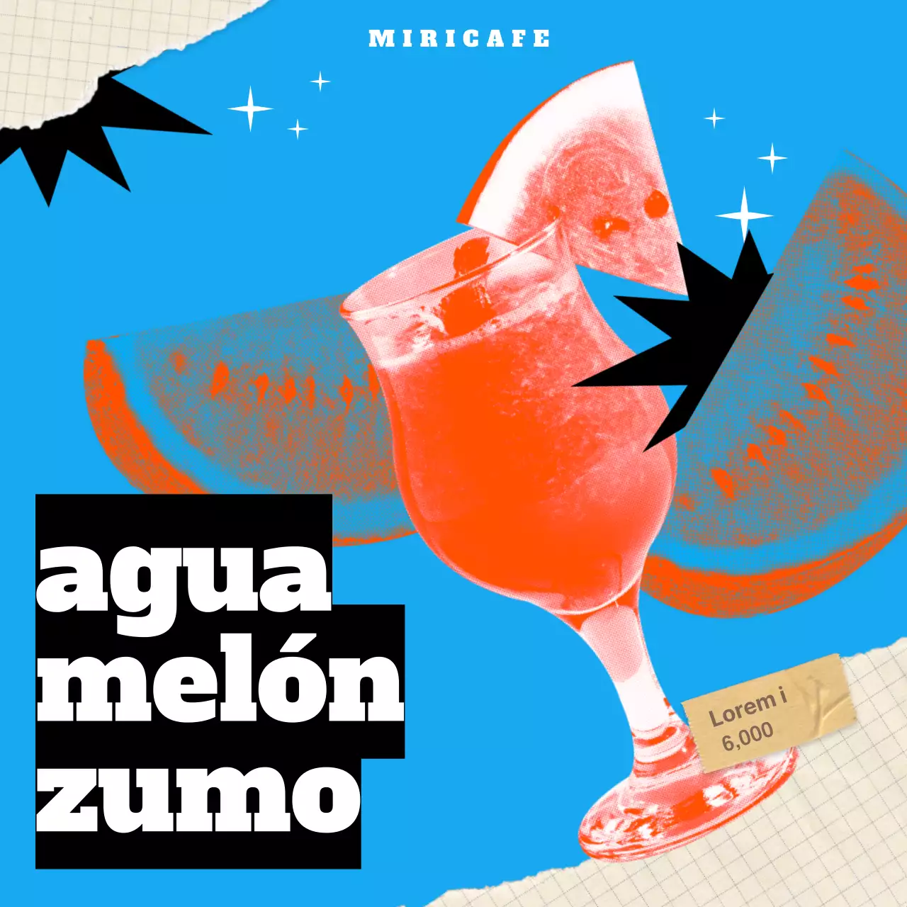 Azul claro kitsch collage pop art zumo de sandía