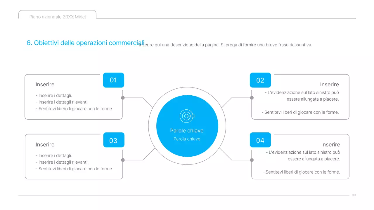 Una presentazione pulita del business plan dei contenuti culturali in bianco e blu