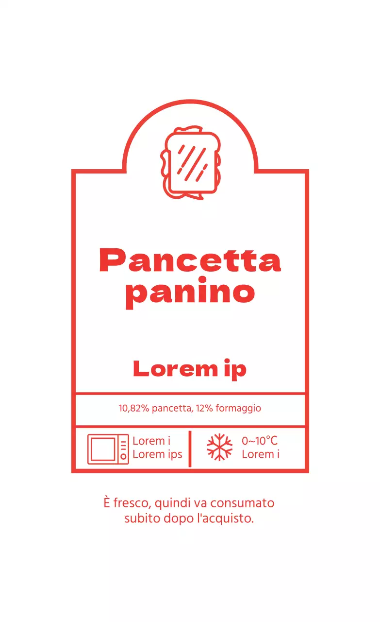 Etichetta illustrata rossa per panini