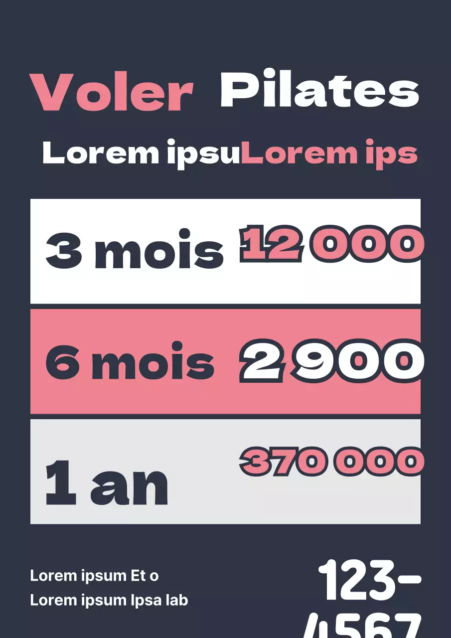 Une promotion simple pour une école de Pilates avec un menu en bleu marine et rose.