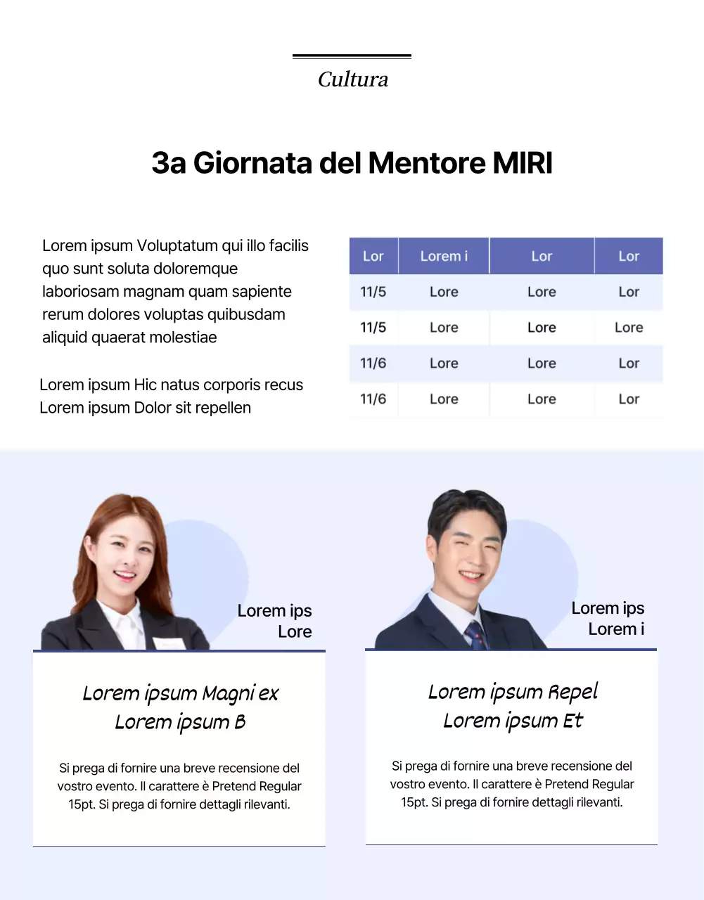 Webzine aziendale con layout da rivista in bianco e nero e blu