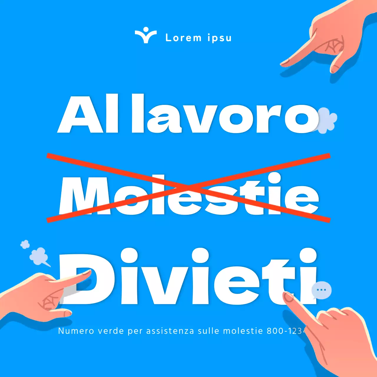 L'illustrazione in blu introduce leggi sulle molestie sul posto di lavoro