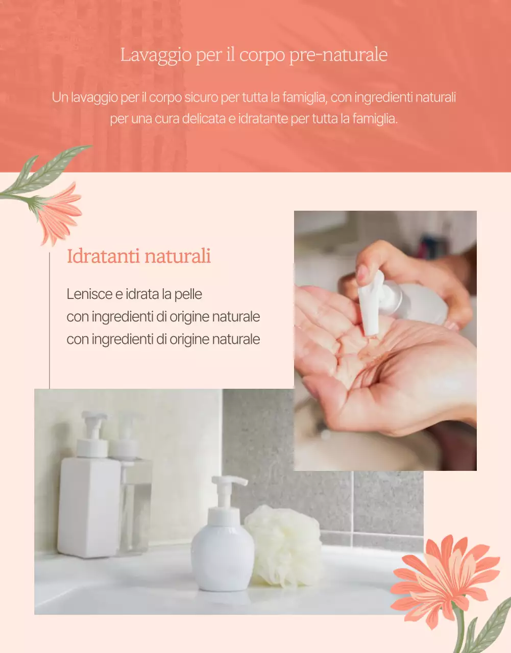 Promuovere un lavaggio per il corpo con l'illustrazione di un fiore rosa