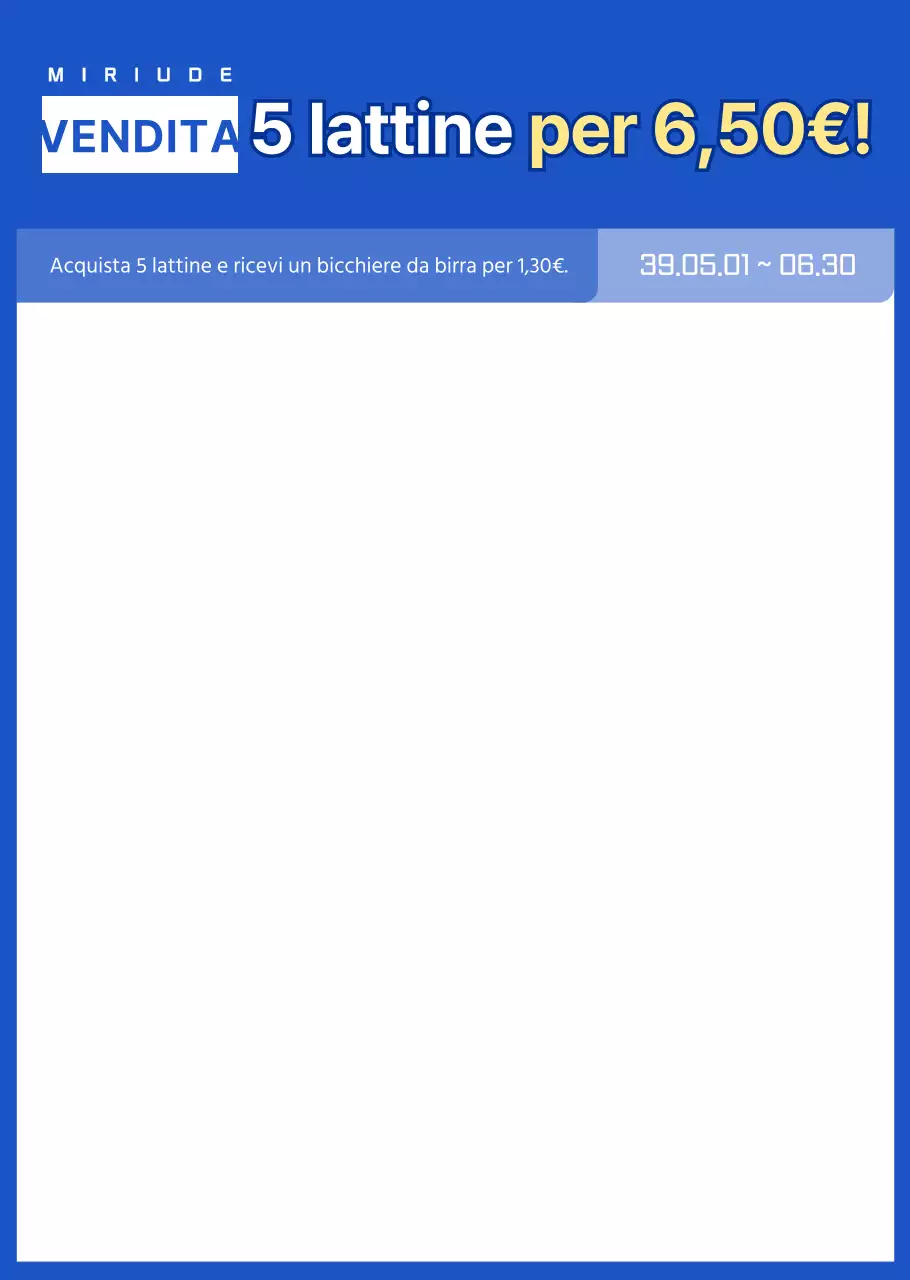 Annuncio di un evento di sconto in un negozio di alimentari con evidenziazione del testo in una semplice combinazione di colori blu e giallo