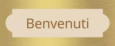 Insegna semplice, con una vetrina di benvenuto e forme beige e marroni.