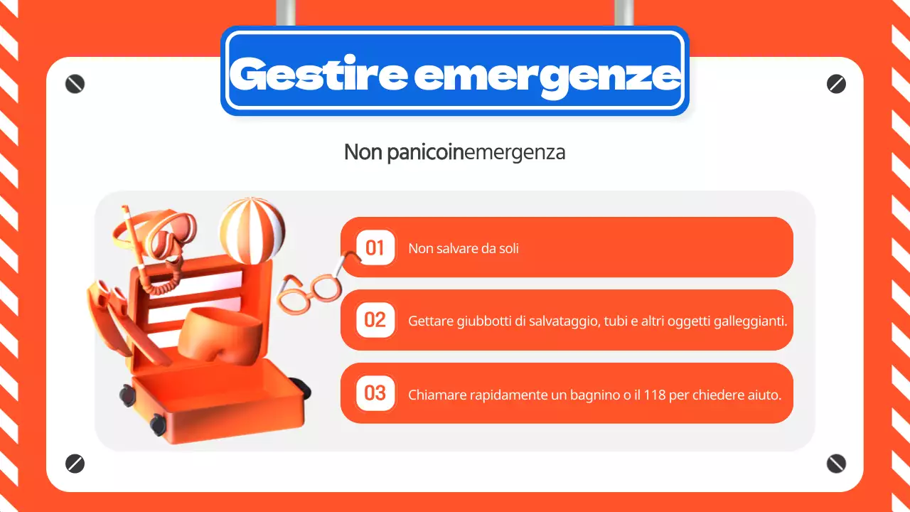 Una guida arancione e blu per la sicurezza in acqua in estate