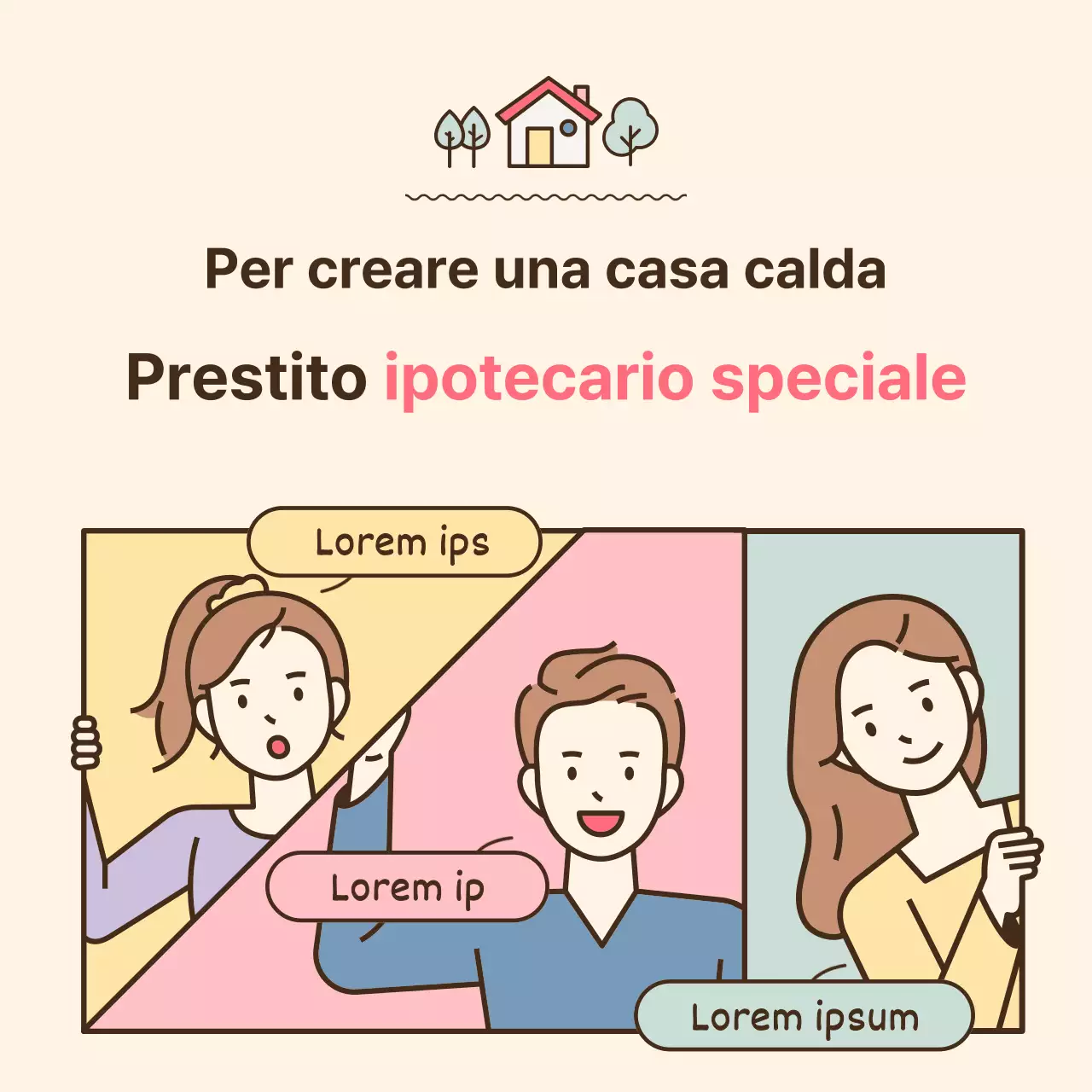 Illustrazioni in evidenza con colori pastello giallo e rosa Guida ai mutui speciali