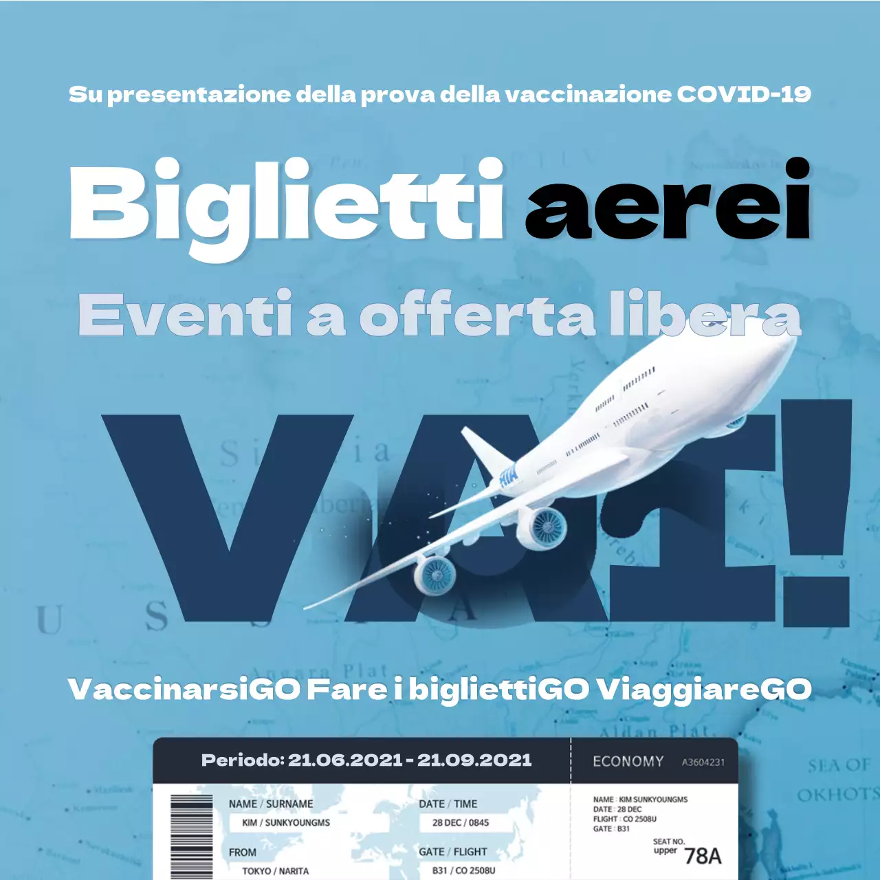 Regalo di biglietti blu ispirati al viaggio (piazze dei social media)