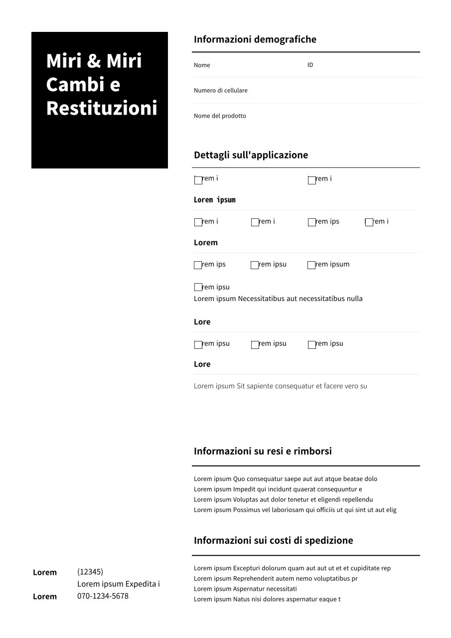 Modulo di restituzione dei capi d'abbigliamento nero, semplice e pulito