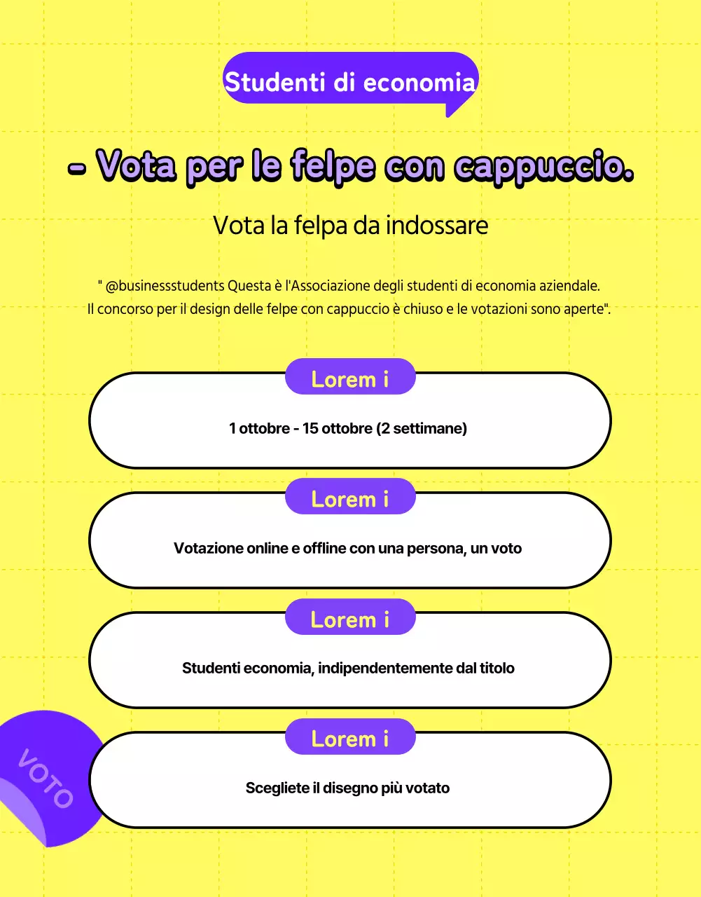 Guida al voto universitario minimalista viola e giallo e felpa con cappuccio