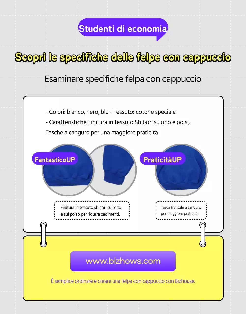 Guida al voto universitario minimalista viola e giallo e felpa con cappuccio