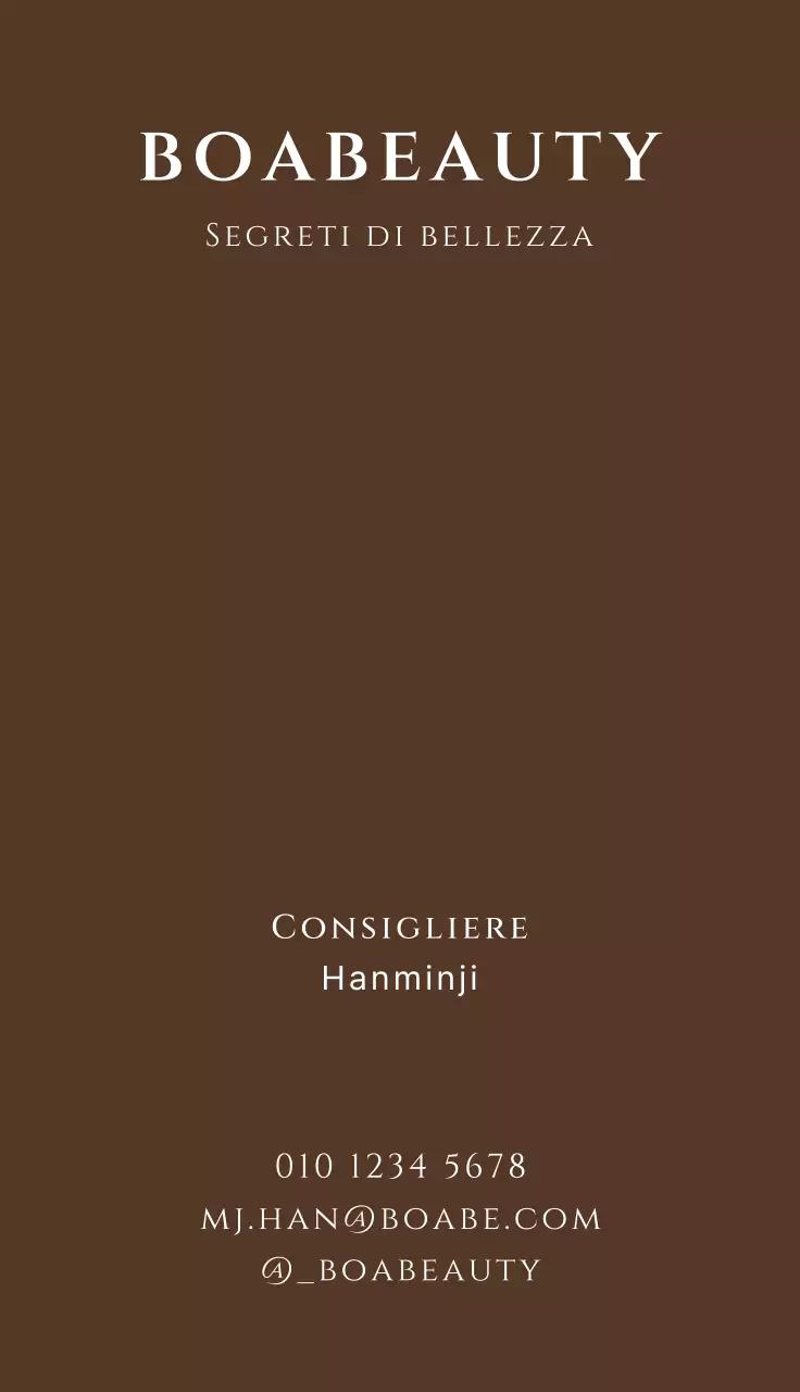 Biglietto da visita di bellezza con logo inglese su sfondo marrone