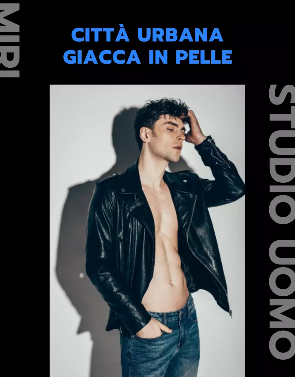 Negozio di giacche di pelle con layout di immagine nero e blu