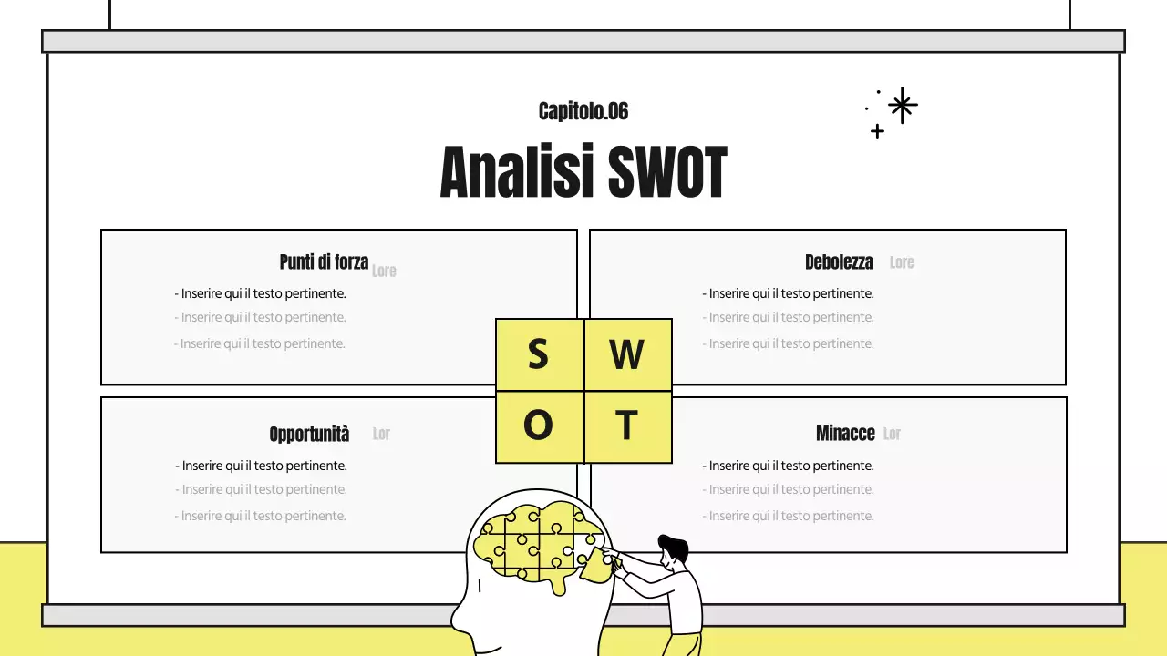 Un simpatico rapporto di analisi illustrato con accenti gialli e neri