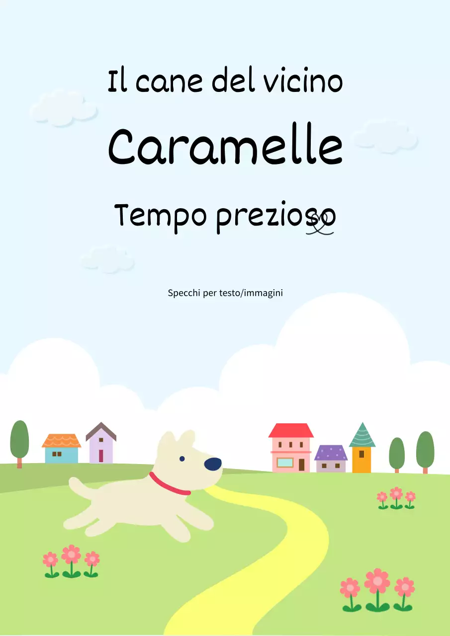 Una simpatica storia illustrata di un cucciolo con uno sfondo azzurro e chartreuse