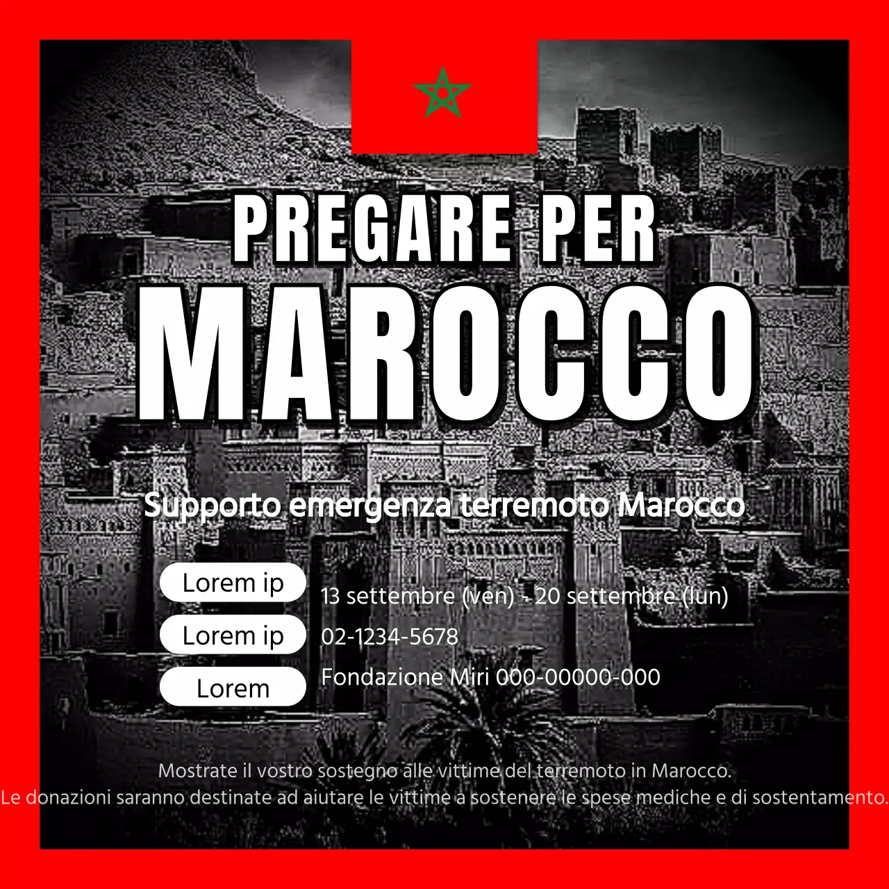 Promuovere il sostegno alla ripresa del terremoto con una semplice combinazione di colori nero e rosso.