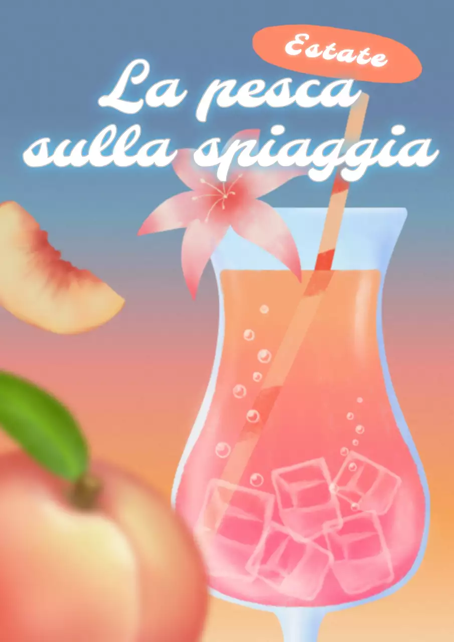 Promozione di una bevanda con un cocktail alla pesca colorato su uno sfondo sfumato