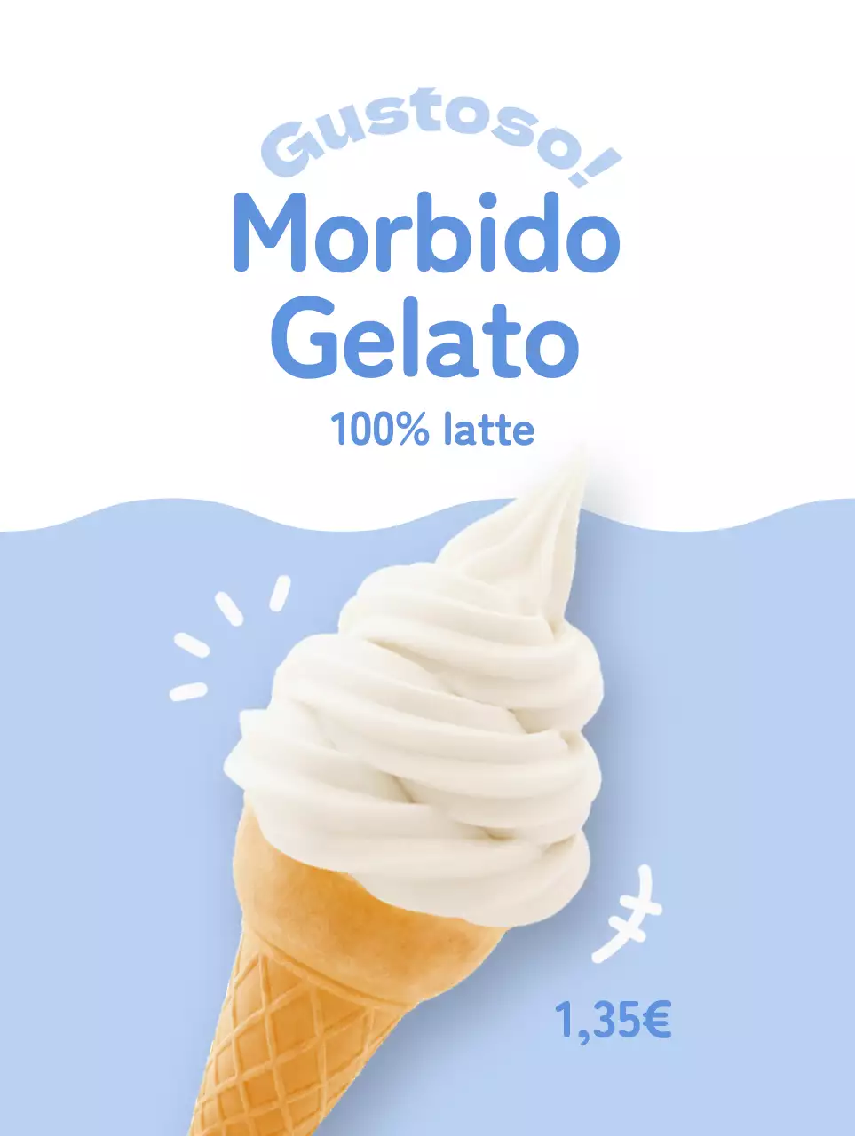 Promuovere un menu dall'aspetto pulito e carino con gelato bianco su sfondo blu chiaro