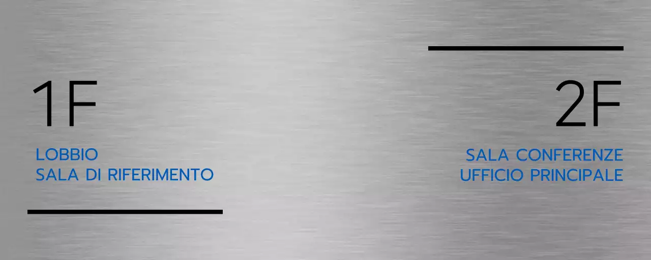 Nomi di luoghi e planimetrie aziendali con semplici icone nere e blu