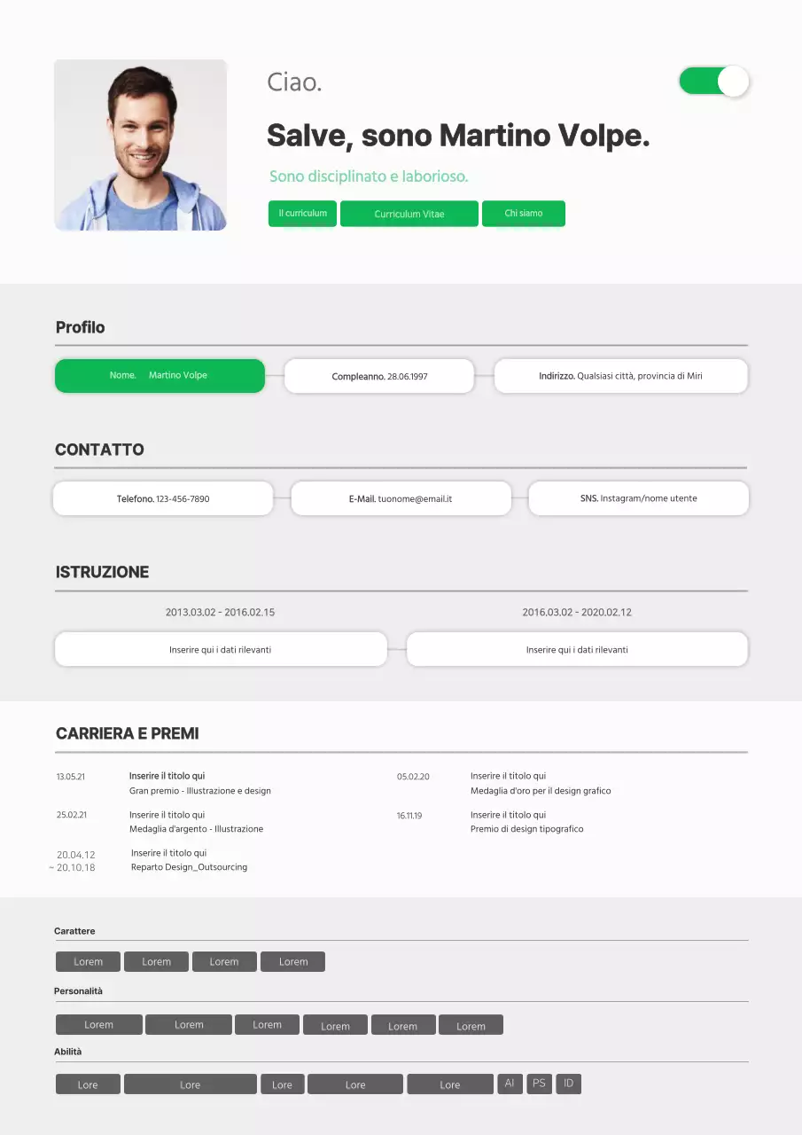 Concetto di interfaccia utente pulita in grigio e verde