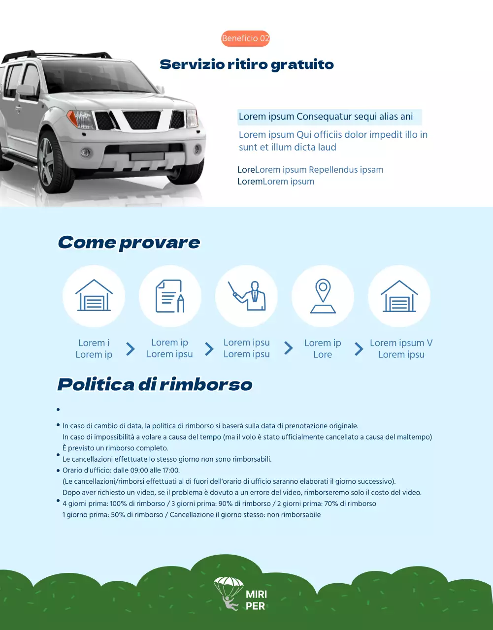 Pagina di dettaglio del parapendio con accenti arancioni in SkyConcept