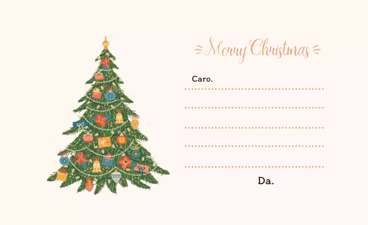 Cartolina illustrata bianca con lettera di Natale