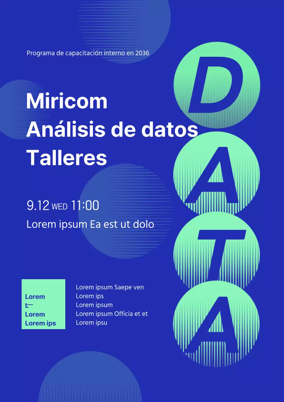 Promoción de un programa informático interno con una sencilla combinación de colores azul y menta.