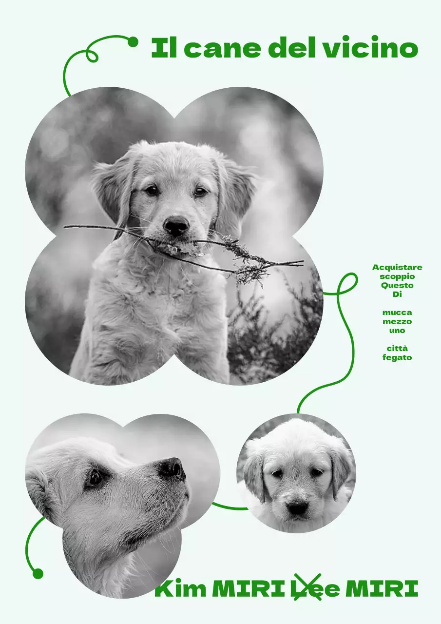 Carino il concetto di cornice rotonda per la storia del cucciolo in verde e in bianco e nero