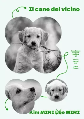 Carino il concetto di cornice rotonda per la storia del cucciolo in verde e in bianco e nero