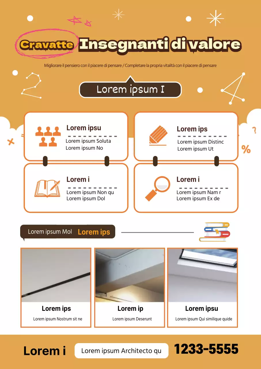 Pubblicità promozionale di una scuola con scritte in giallo