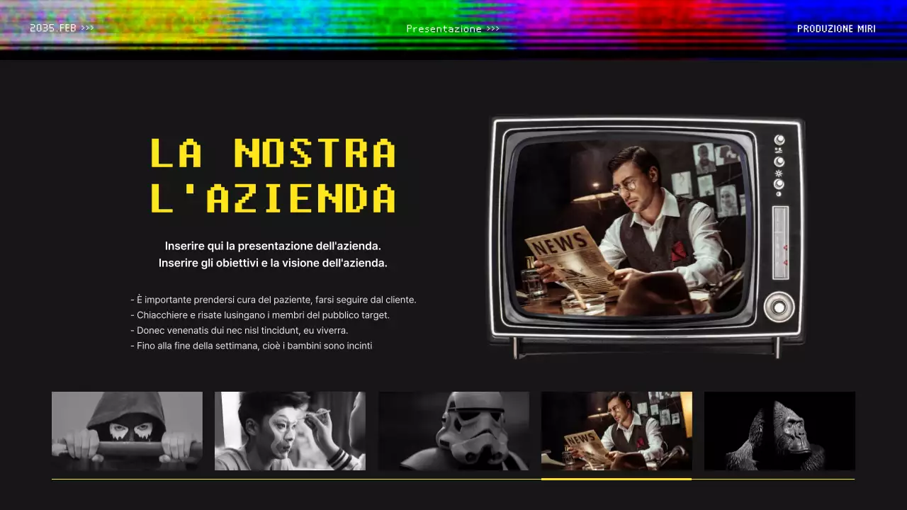 Proposta video per un concetto di trasmissione colorata e retrò