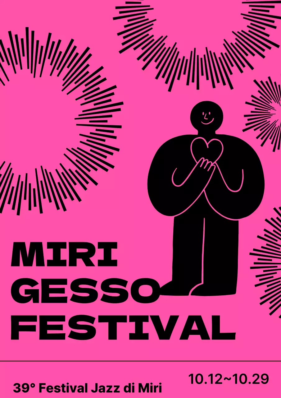 Concerto del festival jazz con semplici e adorabili personaggi illustrati in rosa e nero